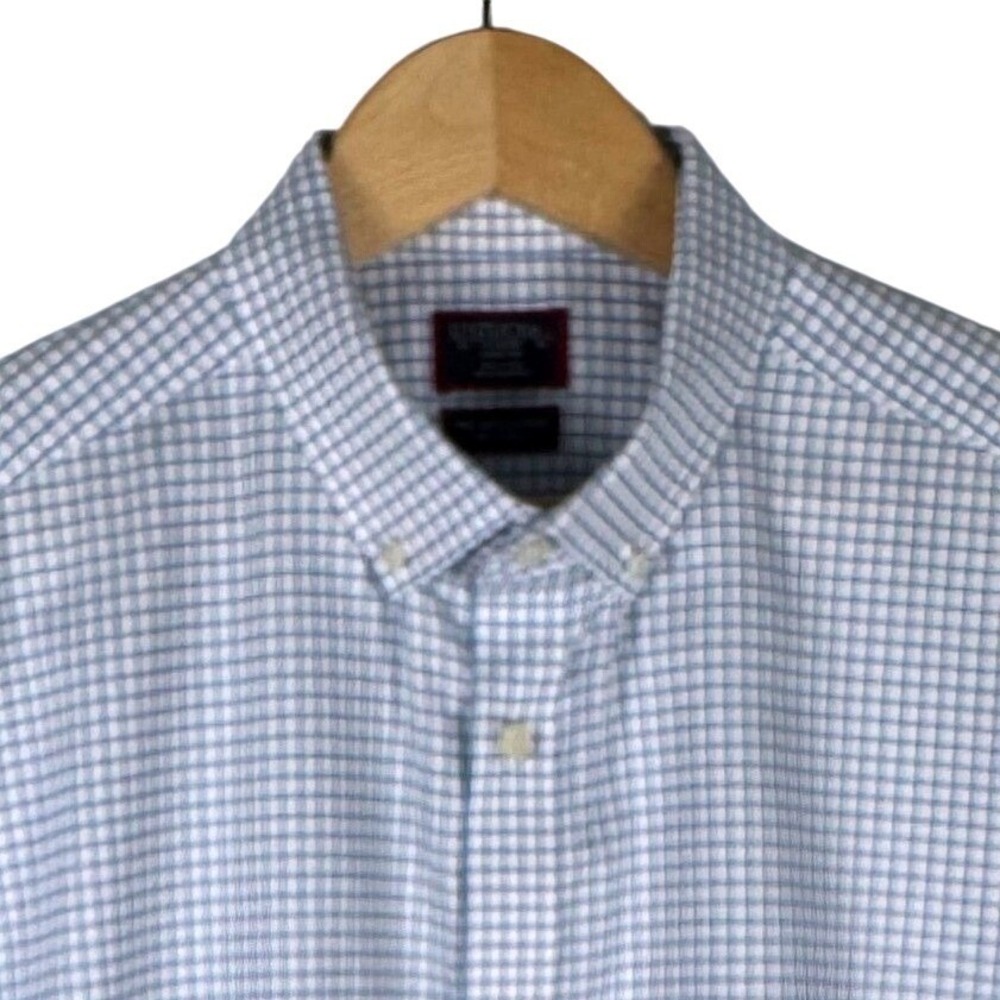 UNTUCKit Ruche Luxe WF Micro Check Cotton Shirt Mens XL Blue White Made In Italy